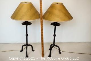 Two (2) Comtemporary Matching Wrought Iron Table Lamps with Shades. 