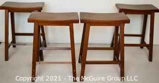 Set of Four (4) Contemporary Wooden Stools.  Measure 26" tall.