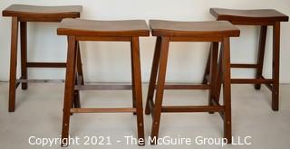 Set of Four (4) Contemporary Wooden Stools.  Measure 26" tall.