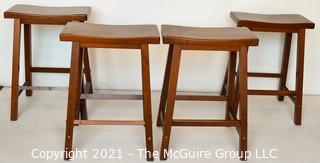 Set of Four (4) Contemporary Wooden Stools.  Measure 26" tall.