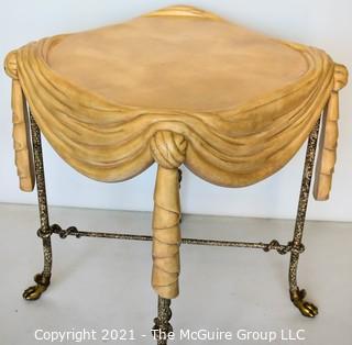 Maitland Smith Brass End Table with Faux Marble Top and Paw Feet.  Measures 31" tall x 23" square. 