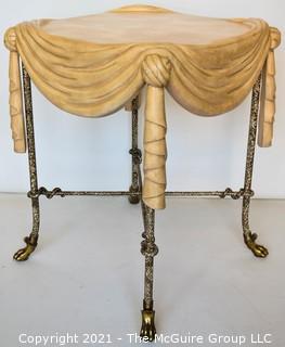 Maitland Smith Brass End Table with Faux Marble Top and Paw Feet.  Measures 31" tall x 23" square. 