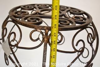 Contemporary Scroll Metalwork Garden Table.  Measures 38" tall x 15" in diameter. 