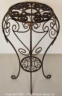 Contemporary Scroll Metalwork Garden Table.  Measures 38" tall x 15" in diameter. 