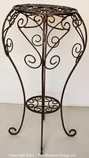 Contemporary Scroll Metalwork Garden Table.  Measures 38" tall x 15" in diameter. 