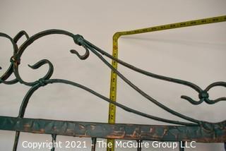 Wrought Iron with Green Faux Patina Garden Bakers Rack with Bottle Holder.  Missing top piece of glass.  Measures 30" x 17" x 38". 