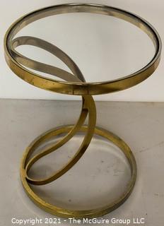 Mid-Century Modern Circular Brass and Glass Cantilever Side Table