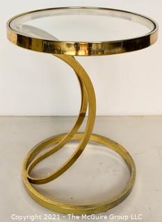 Mid-Century Modern Circular Brass and Glass Cantilever Side Table