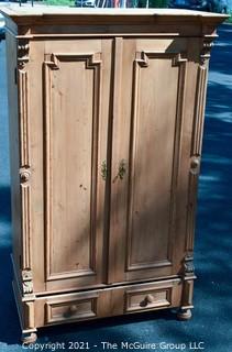 Antique Circa 1850 Hand Carved Pine Two Door Armoir with Key Lock.  Measures 39" x 23" x 70". Additional Info added 8.12.21@2"40pm ET {Inside width is 36"}