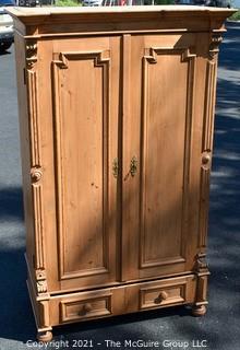 Antique Circa 1850 Hand Carved Pine Two Door Armoir with Key Lock.  Measures 39" x 23" x 70". Additional Info added 8.12.21@2"40pm ET {Inside width is 36"}