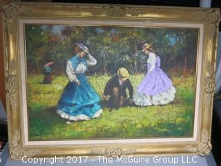 Framed Victorian Courting Scene; canvas; signed lower left; 31 x 44"