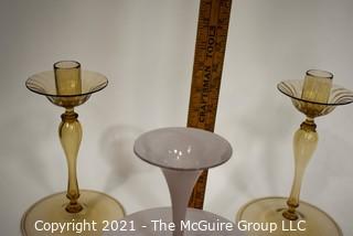 Three Hand Blown Glass Tiered Candlesticks. 