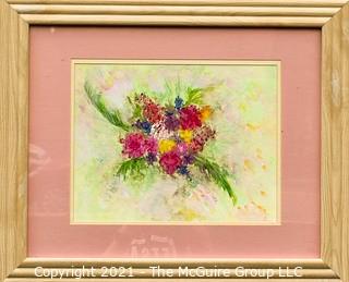 Framed Under Glass Original Artwork of Flowers.  Measures 19" x 23".