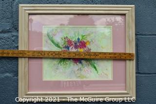 Framed Under Glass Original Artwork of Flowers.  Measures 19" x 23".