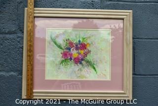 Framed Under Glass Original Artwork of Flowers.  Measures 19" x 23".