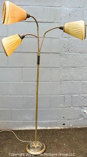 Mid Century Modern Three (3) Light Goose Neck Floor Lamp with Original Shades.   Shades have some wear due to age.  