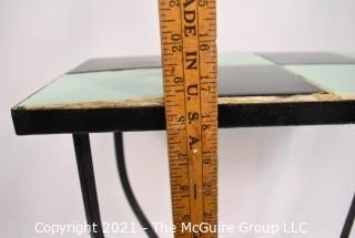 Vintage Wrought Iron Table with Turquoise and Black Tile Insert.  Measures 18" tall, 19" long and 9" wide.