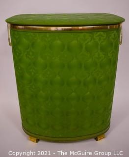 Vintage Mid Century Pearl Wick Green Rattan Laundry Hamper Basket.   Measures 24" tall.