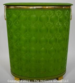 Vintage Mid Century Pearl Wick Green Rattan Laundry Hamper Basket.   Measures 24" tall.