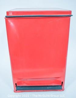 Vintage Red Metal Foot Pedal Trash Can. 