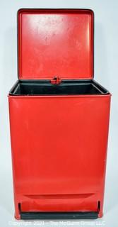 Vintage Red Metal Foot Pedal Trash Can. 