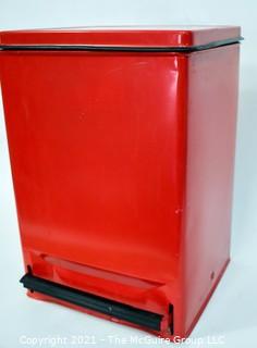 Vintage Red Metal Foot Pedal Trash Can. 