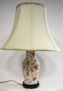 Antique Japanese Hand Painted Porcelain Lamp, White with Red Flowers. 