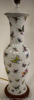 Vintage Asian Porcelain Lamp with Hand Painted Butterflies and Shade. 