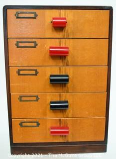 Vintage Mid Century Five (5) Drawer Storage File Cabinet with Bakelite Drawer Pulls.  Measures 9" x 12" x 15"