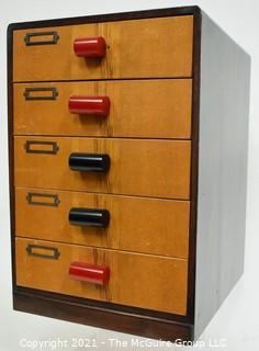 Vintage Mid Century Five (5) Drawer Storage File Cabinet with Bakelite Drawer Pulls.  Measures 9" x 12" x 15"