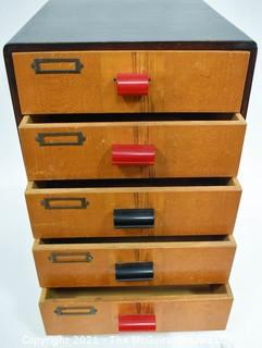 Vintage Mid Century Five (5) Drawer Storage File Cabinet with Bakelite Drawer Pulls.  Measures 9" x 12" x 15"