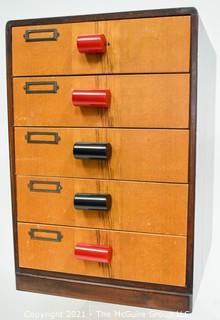 Vintage Mid Century Five (5) Drawer Storage File Cabinet with Bakelite Drawer Pulls.  Measures 9" x 12" x 15"