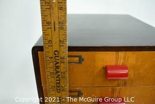 Vintage Mid Century Five (5) Drawer Storage File Cabinet with Bakelite Drawer Pulls.  Measures 9" x 12" x 15"