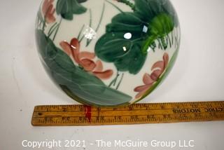 Asian Round Hand Painted Floral Vase with Chop Mark on Bottom.  Measures 9" tall.