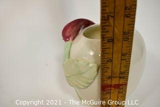 Vintage Porcelain Vase with Flower Applique. Signed by Artist. 