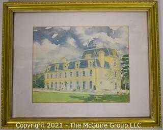 Framed Under Glass Water Color of Yellow House