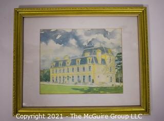 Framed Under Glass Water Color of Yellow House