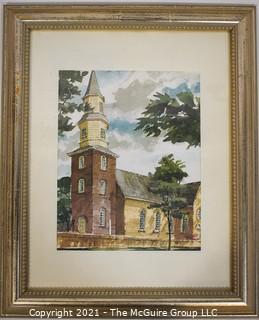 Framed Watercolor of Church.  Measures 13" x 16".