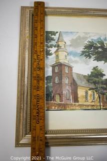 Framed Watercolor of Church.  Measures 13" x 16".