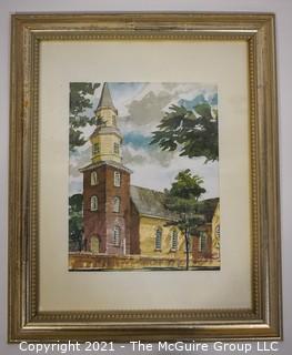 Framed Watercolor of Church.  Measures 13" x 16".