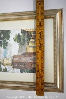 Framed Watercolor of Church.  Measures 13" x 16".