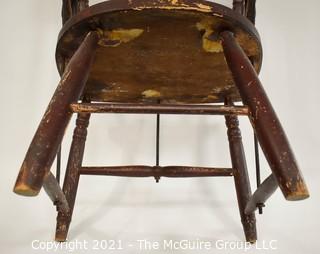 18th Century Antique Windsor Chair With Extended Arms and Metal Braces. 