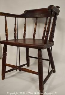 18th Century Antique Windsor Chair With Extended Arms and Metal Braces. 