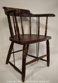 18th Century Antique Windsor Chair With Extended Arms and Metal Braces. 