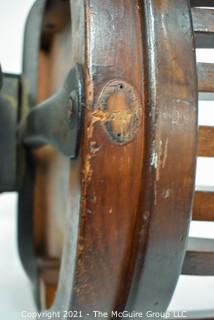 Vintage Industrial Oak Pedestal Swivel Office Chair. 