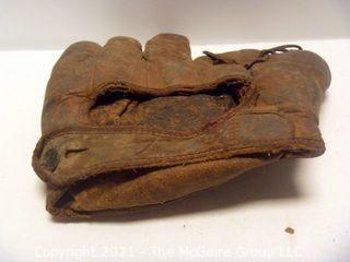 Vintage Softball Glove: 1930-40's Montgomery Wards; Crescent Pad, Thumb Pad and Lace Webbing