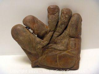 Vintage Softball Glove: 1930-40's Montgomery Wards; Crescent Pad, Thumb Pad and Lace Webbing