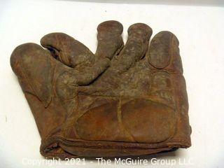 Vintage Softball Glove: 1930-40's Montgomery Wards; Crescent Pad, Thumb Pad and Lace Webbing