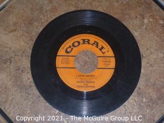 Vintage Baseball 45 rpm Records: Mickey Mantle / Teresa Brewer  and "Take Me Out To The Ball Game"