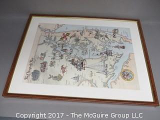 Framed illustrative map of the Chesapeake Bay; 19 x 25"